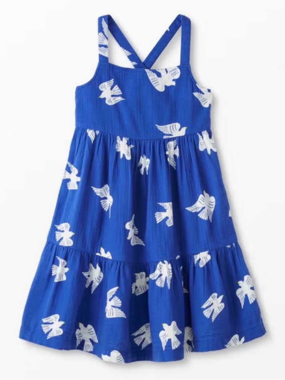 Hanna Andersson Royal Blue Bird-Print Tiered Sundress (Sz 6-7)